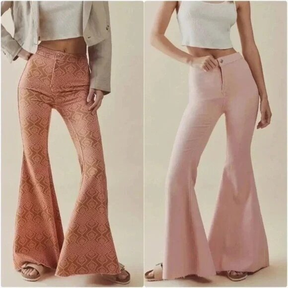 Free People Pink Throw It Back Reversible Flare Jeans Size 24 - Picture 1 of 9